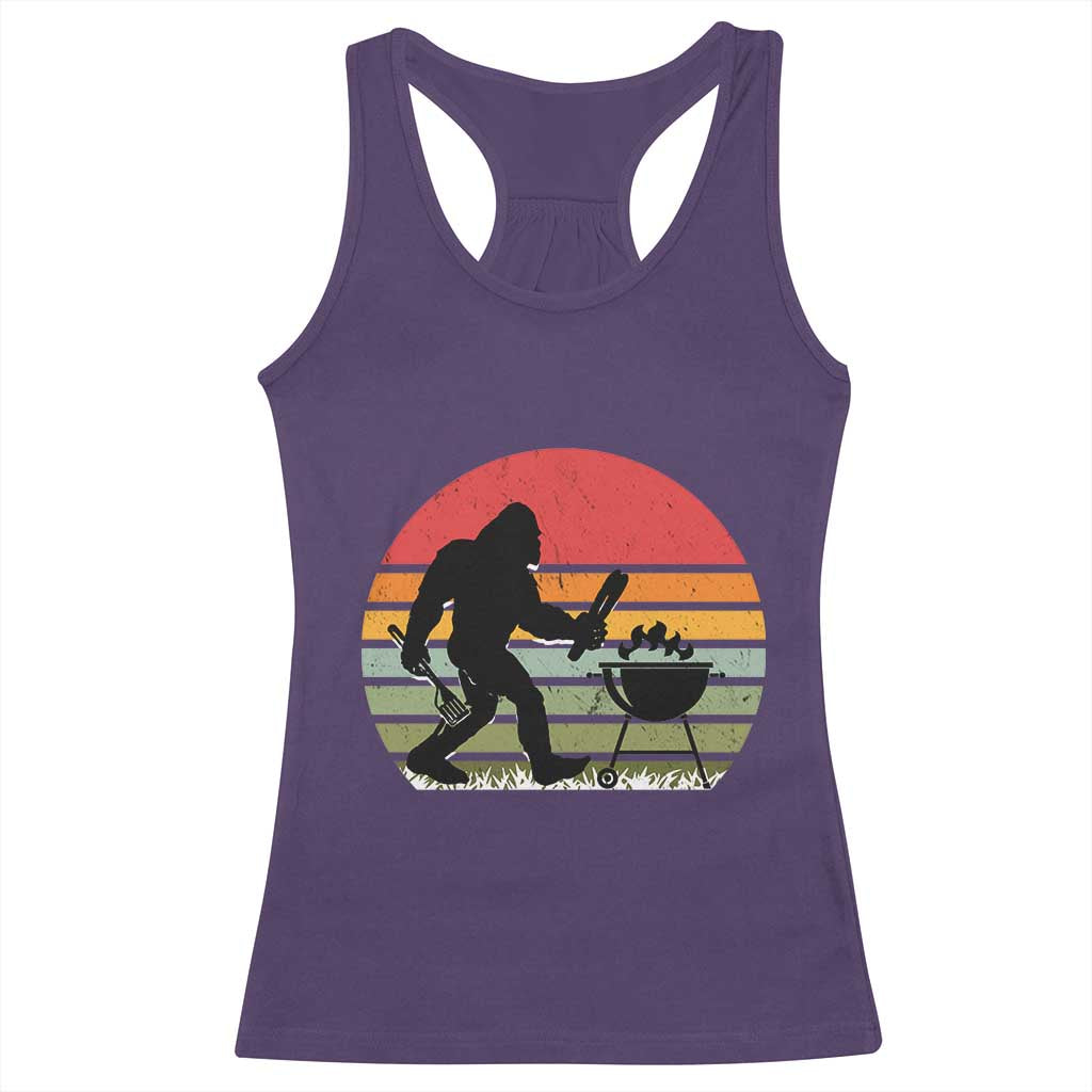 Funny Retro Bigfoot Grilling BBQ Chef Racerback Tank Top TS11 Purple Print Your Wear