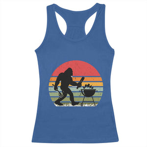 Funny Retro Bigfoot Grilling BBQ Chef Racerback Tank Top TS11 Royal Blue Print Your Wear