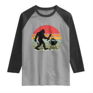 Funny Retro Bigfoot Grilling BBQ Chef Raglan Shirt TS11 Sport Gray Black Print Your Wear