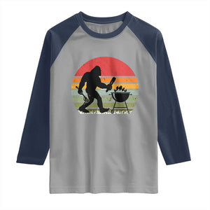 Funny Retro Bigfoot Grilling BBQ Chef Raglan Shirt TS11 Sport Gray Navy Print Your Wear