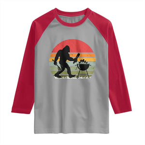 Funny Retro Bigfoot Grilling BBQ Chef Raglan Shirt TS11 Sport Gray Red Print Your Wear