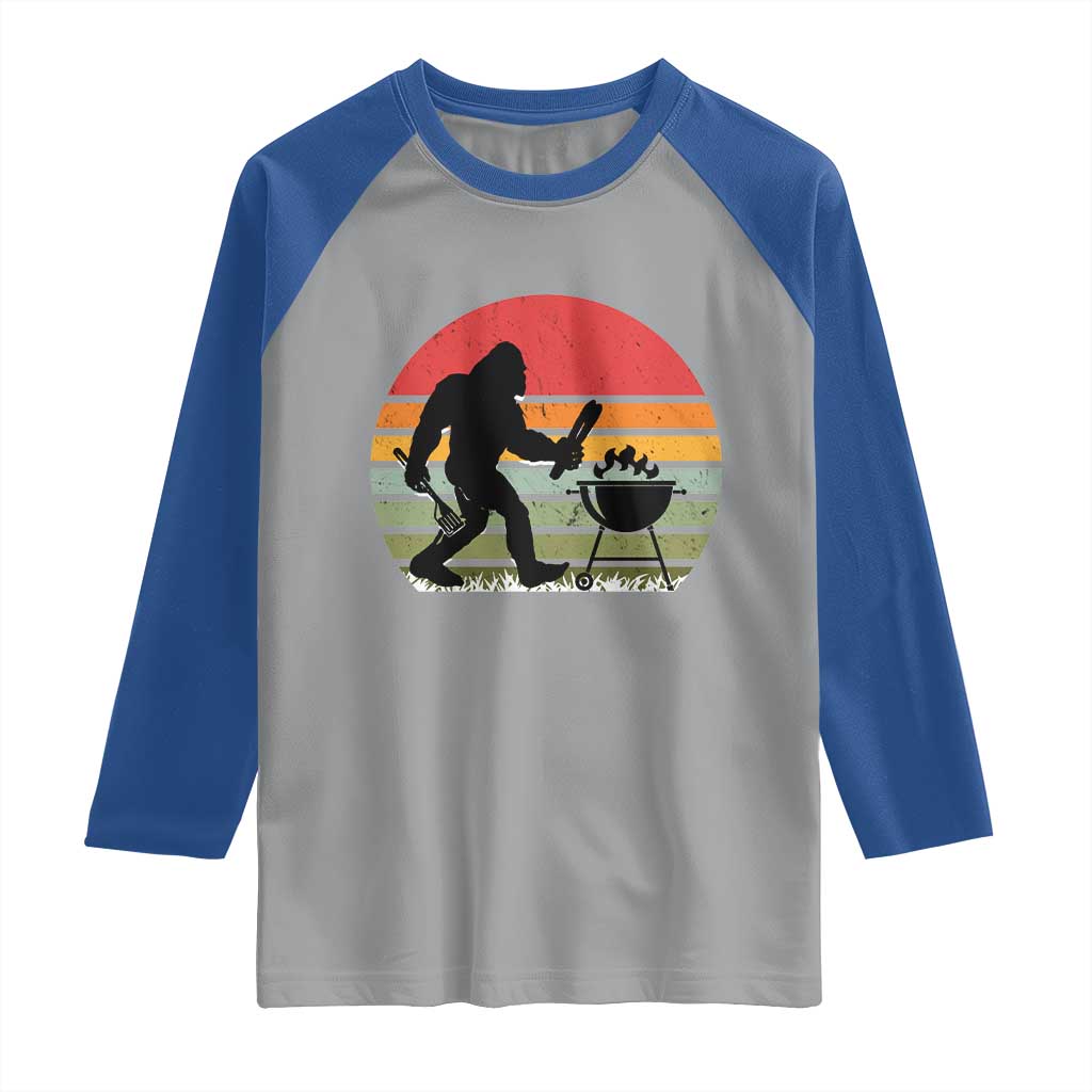 Funny Retro Bigfoot Grilling BBQ Chef Raglan Shirt TS11 Sport Gray Royal Print Your Wear