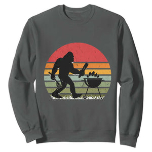 Funny Retro Bigfoot Grilling BBQ Chef Sweatshirt TS11 Dark Heather Print Your Wear
