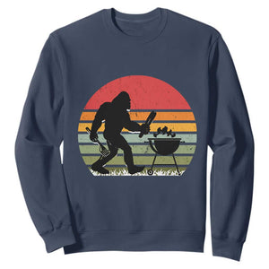 Funny Retro Bigfoot Grilling BBQ Chef Sweatshirt TS11 Navy Print Your Wear