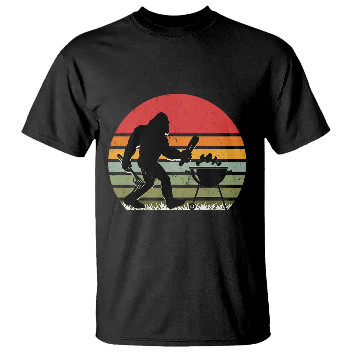 Funny Retro Bigfoot Grilling BBQ Chef T Shirt TS11 Black Print Your Wear