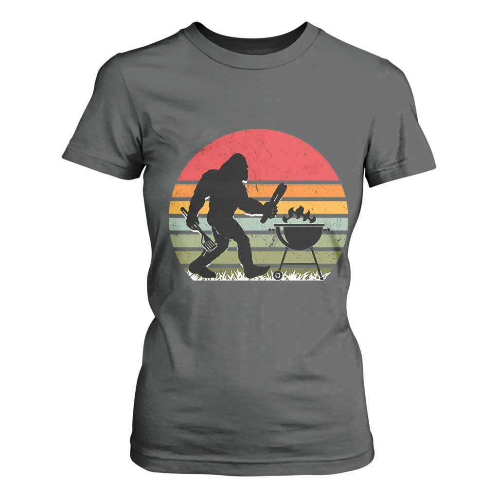 Funny Retro Bigfoot Grilling BBQ Chef T Shirt For Women TS11 Dark Heather Print Your Wear