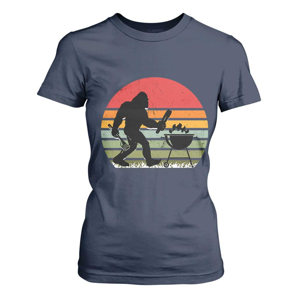 Funny Retro Bigfoot Grilling BBQ Chef T Shirt For Women TS11 Navy Print Your Wear