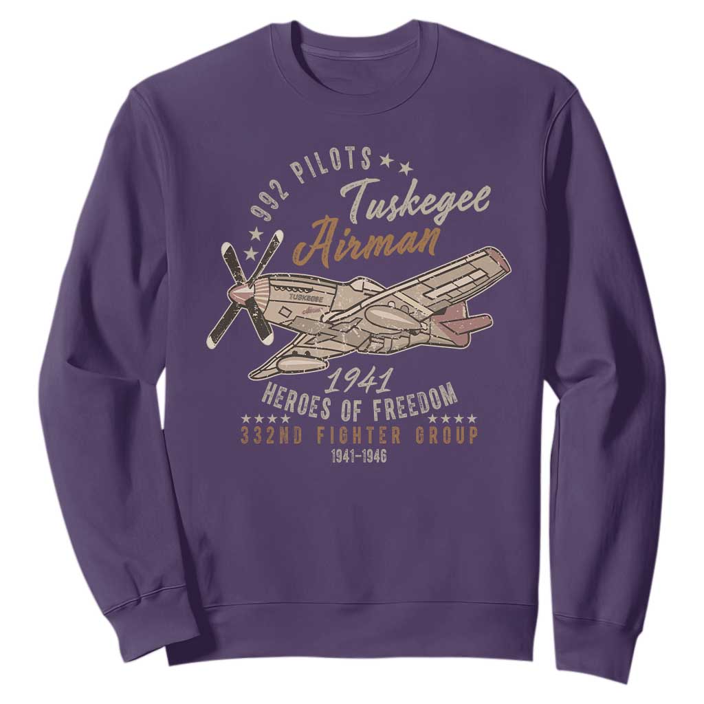 Tuskegee Airman Sweatshirt Heroes Of Freedom 332ND Fighter Group Est 1941 Vintage Fighter TS11 Purple Print Your Wear