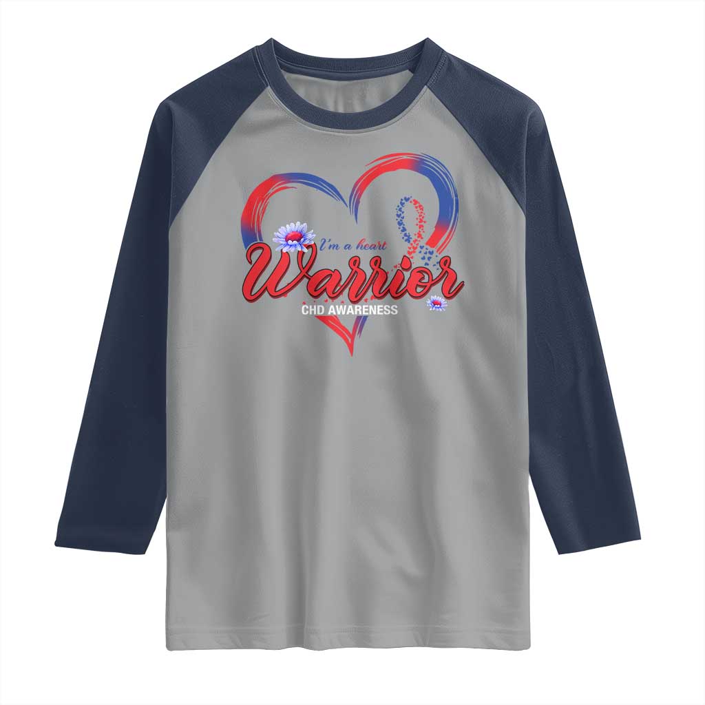 I'm A Heart Warrior Raglan Shirt Congenital Heart Disease CHD Awareness TS11 Sport Gray Navy Print Your Wear