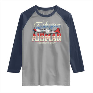 Tuskegee Airman Raglan Shirt 332ND Fighter Group Airplane TS11 Sport Gray Navy Print Your Wear
