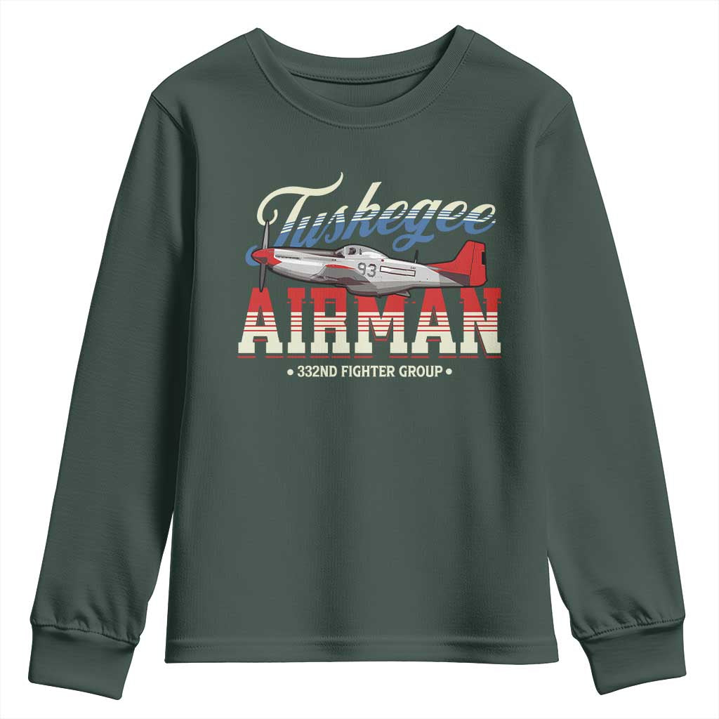 Tuskegee Airman Youth Sweatshirt 332ND Fighter Group Airplane TS11 Dark Forest Green Print Your Wear