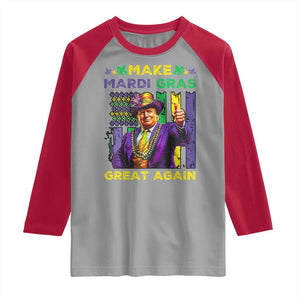 Funny Trump Make Mardi Gras Great Again Raglan Shirt Vintage American Flag Fleur De Lis TS11 Sport Gray Red Print Your Wear