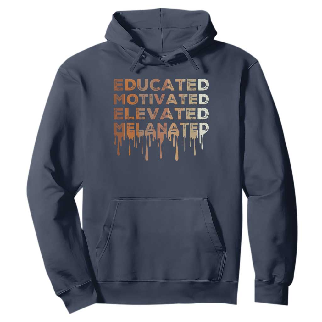 Educated Motivated Elevated Melanated Hoodie Black Pride Melanin TS11 Navy Print Your Wear
