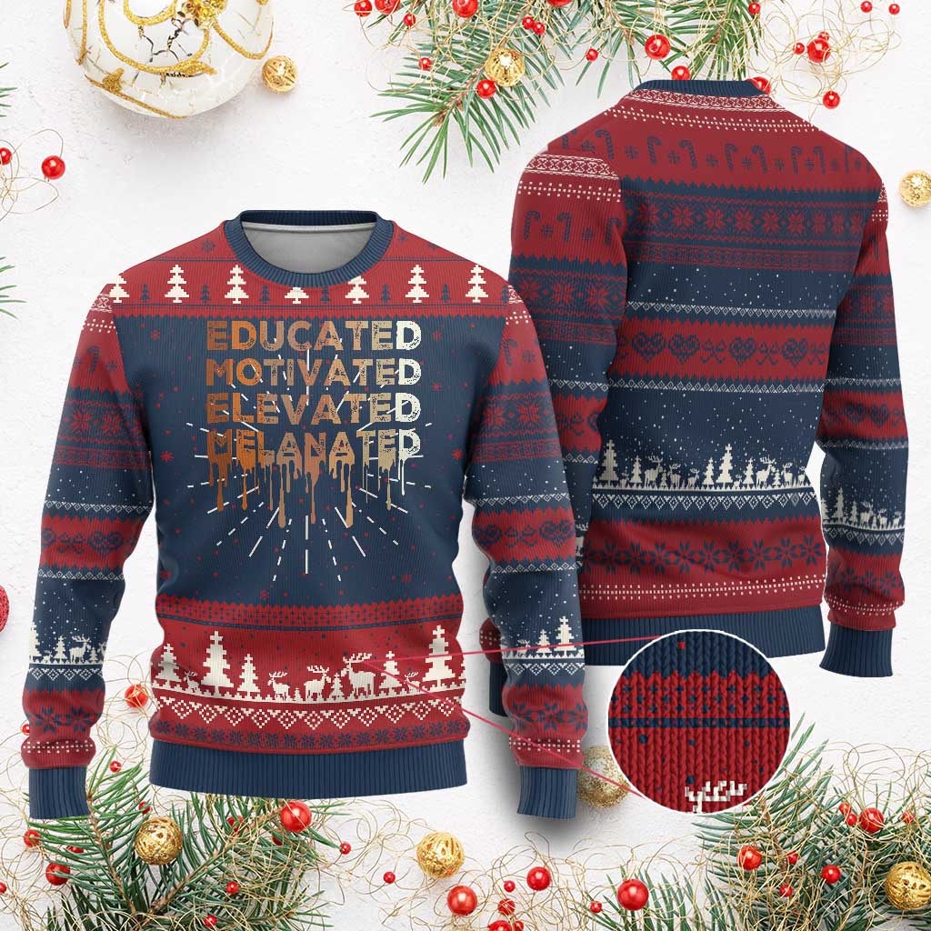 Educated Motivated Elevated Melanated Ugly Christmas Sweater Black Pride Melanin TS11 Burgundy Print Your Wear