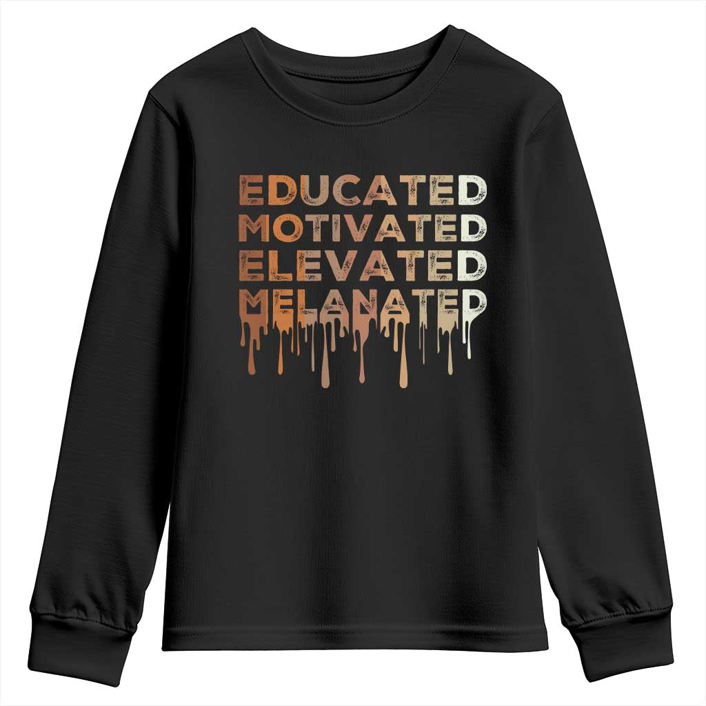 Educated Motivated Elevated Melanated Youth Sweatshirt Black Pride Melanin TS11 Black Print Your Wear