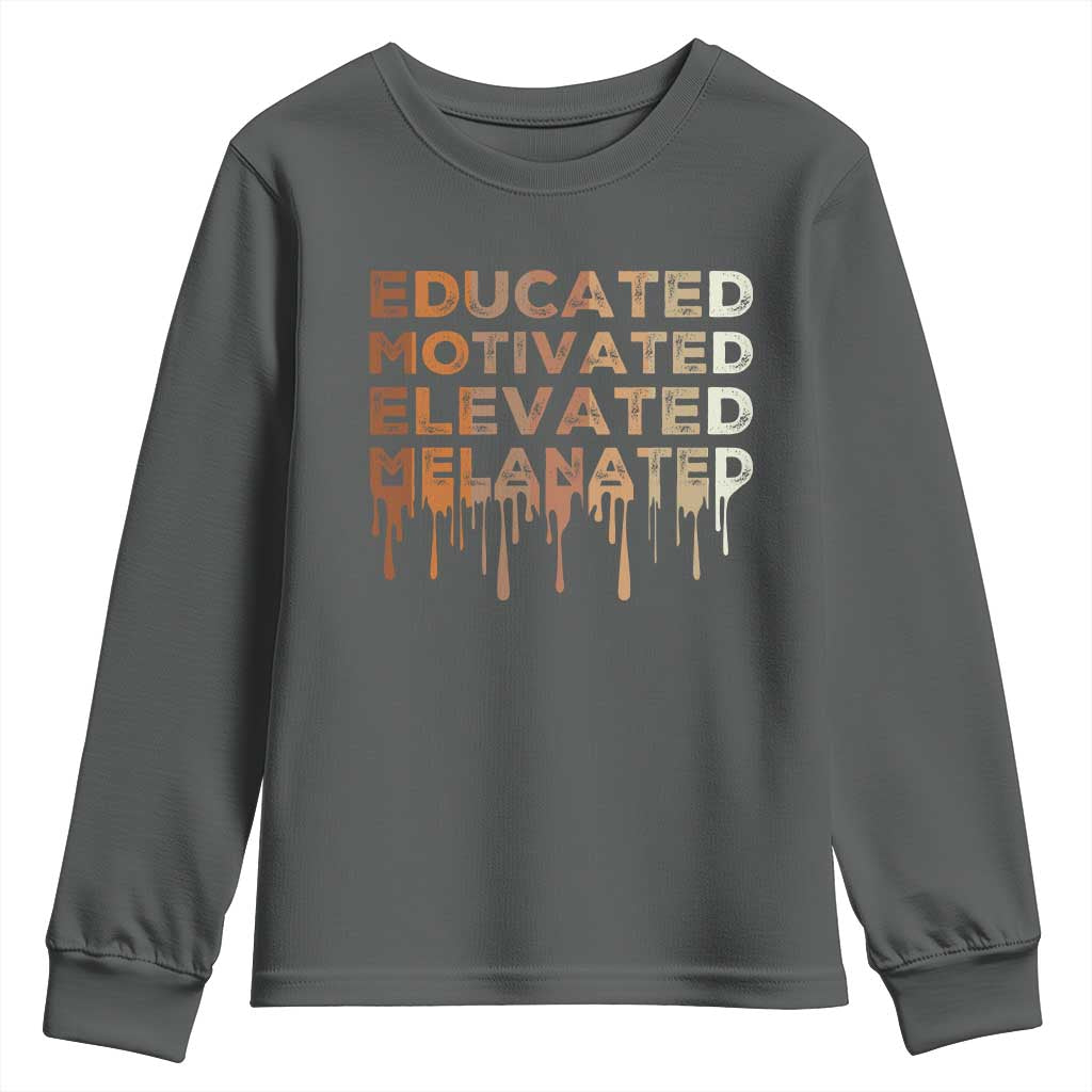 Educated Motivated Elevated Melanated Youth Sweatshirt Black Pride Melanin TS11 Dark Heather Print Your Wear