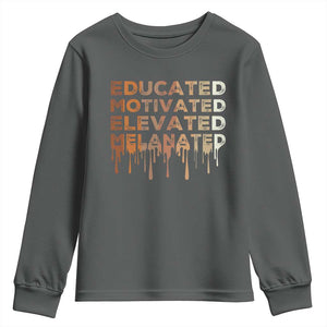 Educated Motivated Elevated Melanated Youth Sweatshirt Black Pride Melanin TS11 Dark Heather Print Your Wear