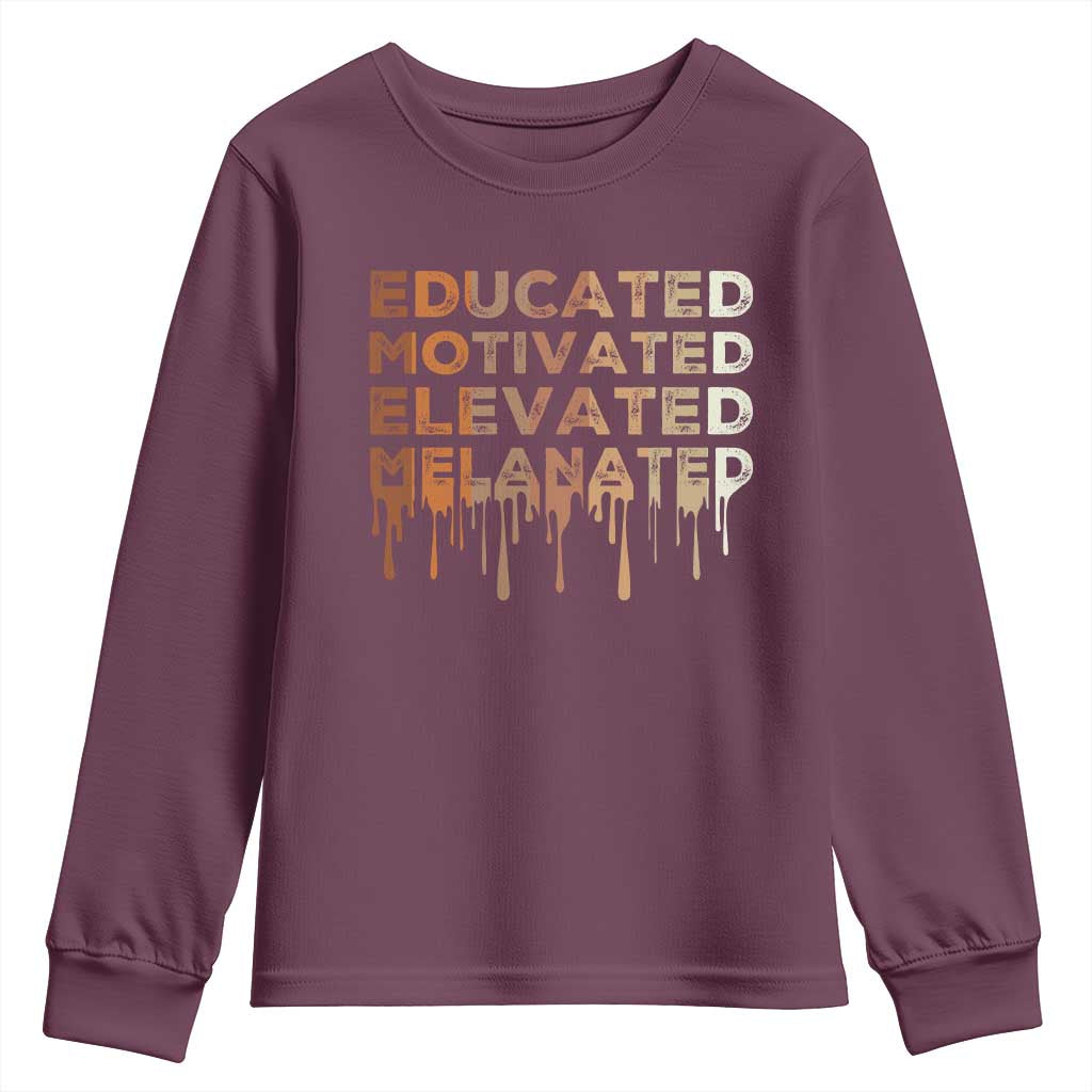 Educated Motivated Elevated Melanated Youth Sweatshirt Black Pride Melanin TS11 Maroon Print Your Wear
