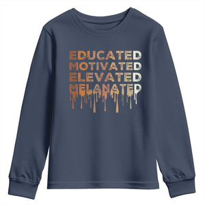 Educated Motivated Elevated Melanated Youth Sweatshirt Black Pride Melanin TS11 Navy Print Your Wear