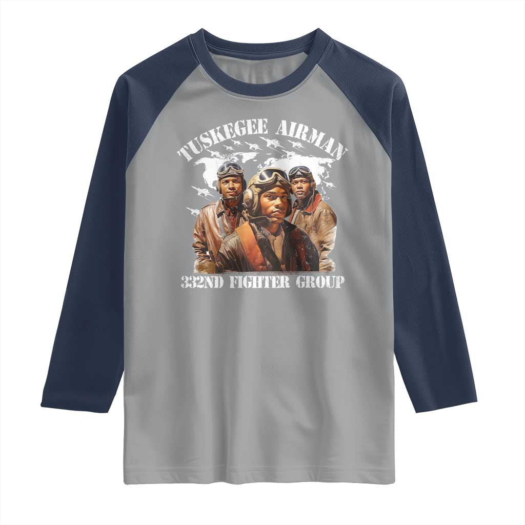 Tuskegee Airman Raglan Shirt 332ND Fighter Group Black History Month TS11 Sport Gray Navy Print Your Wear