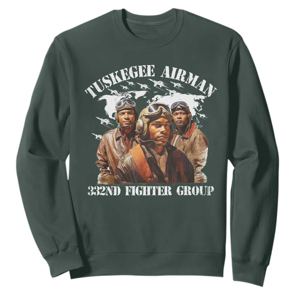 Tuskegee Airman Sweatshirt 332ND Fighter Group Black History Month TS11 Dark Forest Green Print Your Wear