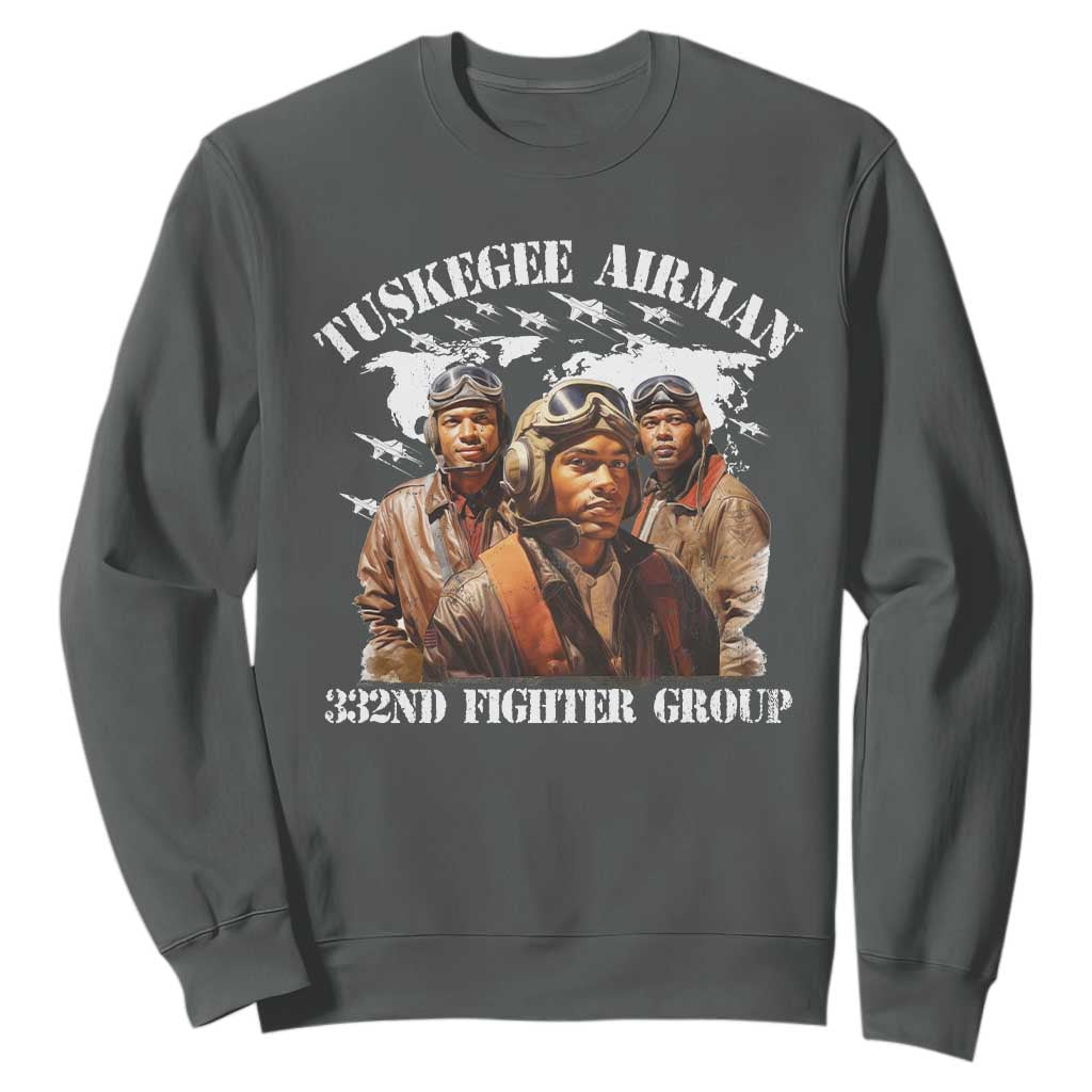 Tuskegee Airman Sweatshirt 332ND Fighter Group Black History Month TS11 Dark Heather Print Your Wear
