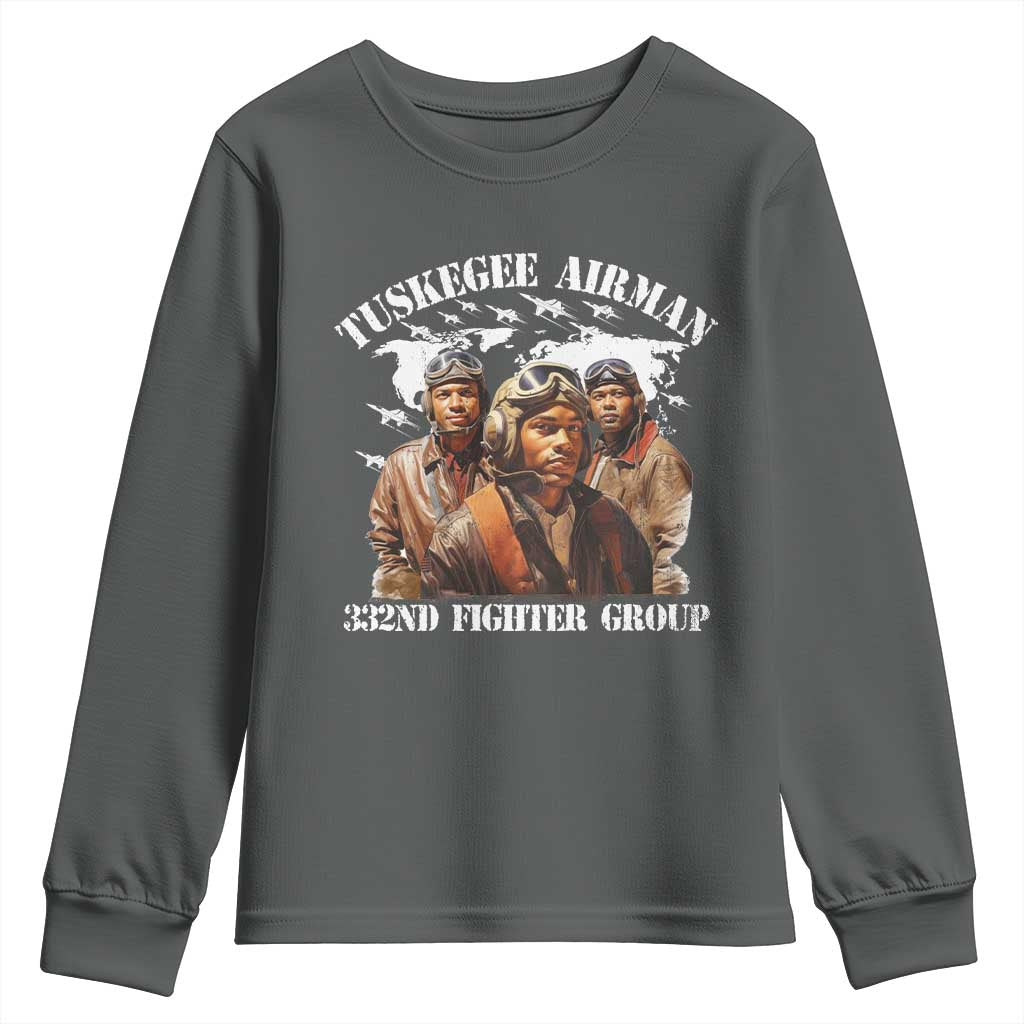 Tuskegee Airman Youth Sweatshirt 332ND Fighter Group Black History Month TS11 Dark Heather Print Your Wear