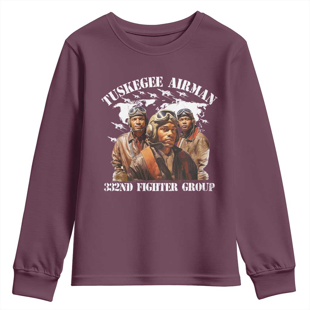 Tuskegee Airman Youth Sweatshirt 332ND Fighter Group Black History Month TS11 Maroon Print Your Wear