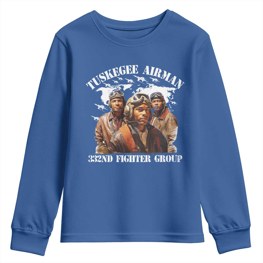 Tuskegee Airman Youth Sweatshirt 332ND Fighter Group Black History Month TS11 Royal Blue Print Your Wear