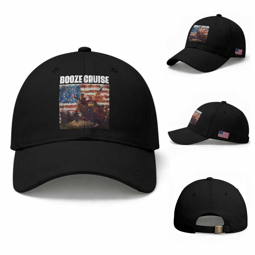 Funny George Washington Baseball Cap Booze Cruise Political Party Vintage American Flag TS11 Baseball Cap Universal Fit Black Print Your Wear