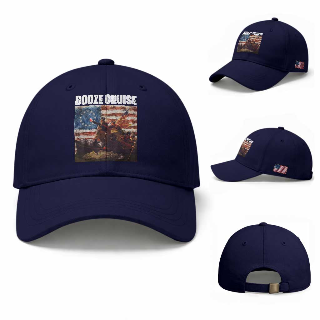 Funny George Washington Baseball Cap Booze Cruise Political Party Vintage American Flag TS11 Baseball Cap Universal Fit Dark Blue Print Your Wear