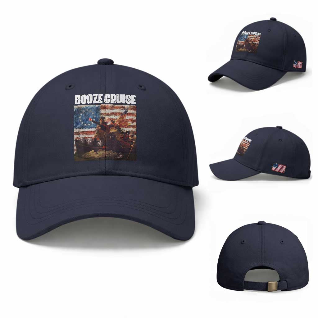 Funny George Washington Baseball Cap Booze Cruise Political Party Vintage American Flag TS11 Baseball Cap Universal Fit Navy Print Your Wear