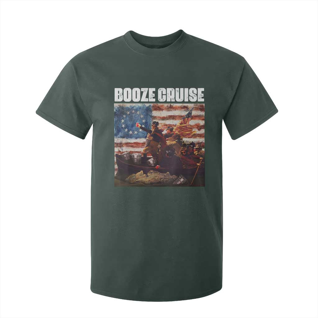 Funny George Washington T Shirt For Kid Booze Cruise Political Party Vintage American Flag TS11 Dark Forest Green Print Your Wear