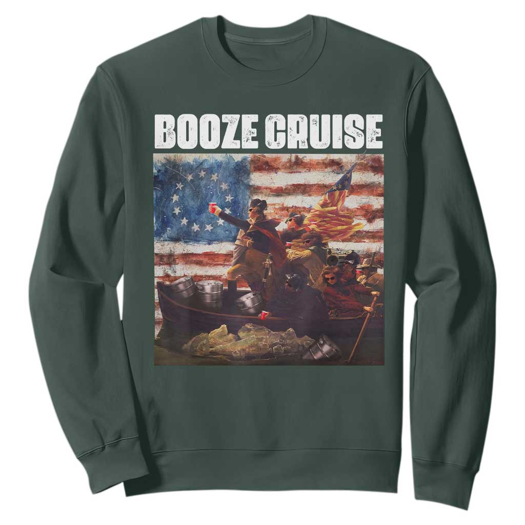 Funny George Washington Sweatshirt Booze Cruise Political Party Vintage American Flag TS11 Dark Forest Green Print Your Wear