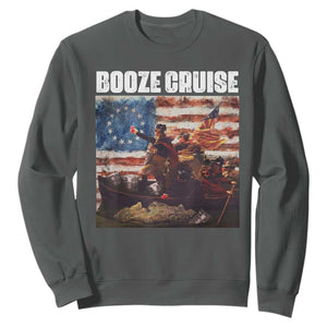 Funny George Washington Sweatshirt Booze Cruise Political Party Vintage American Flag TS11 Dark Heather Print Your Wear