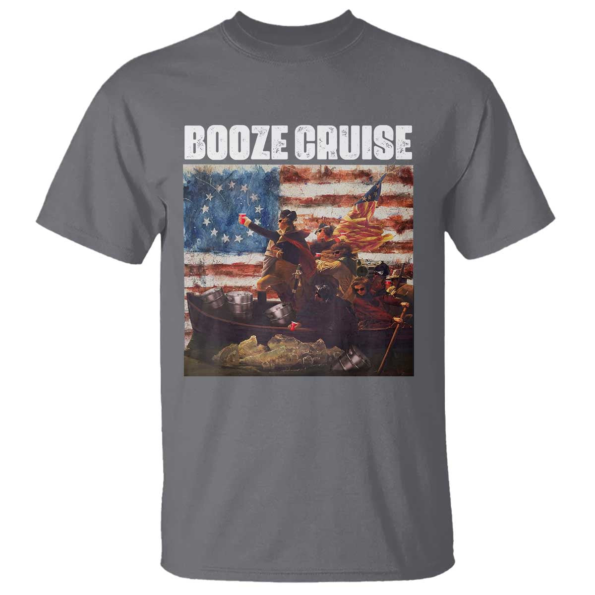 Funny George Washington T Shirt Booze Cruise Political Party Vintage American Flag TS11 Charcoal Print Your Wear