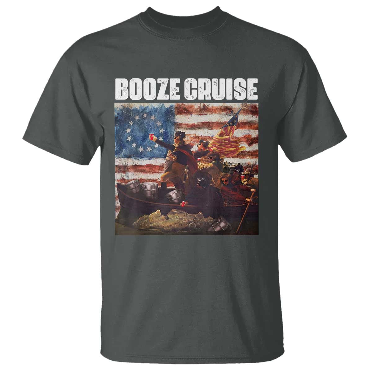 Funny George Washington T Shirt Booze Cruise Political Party Vintage American Flag TS11 Dark Heather Print Your Wear