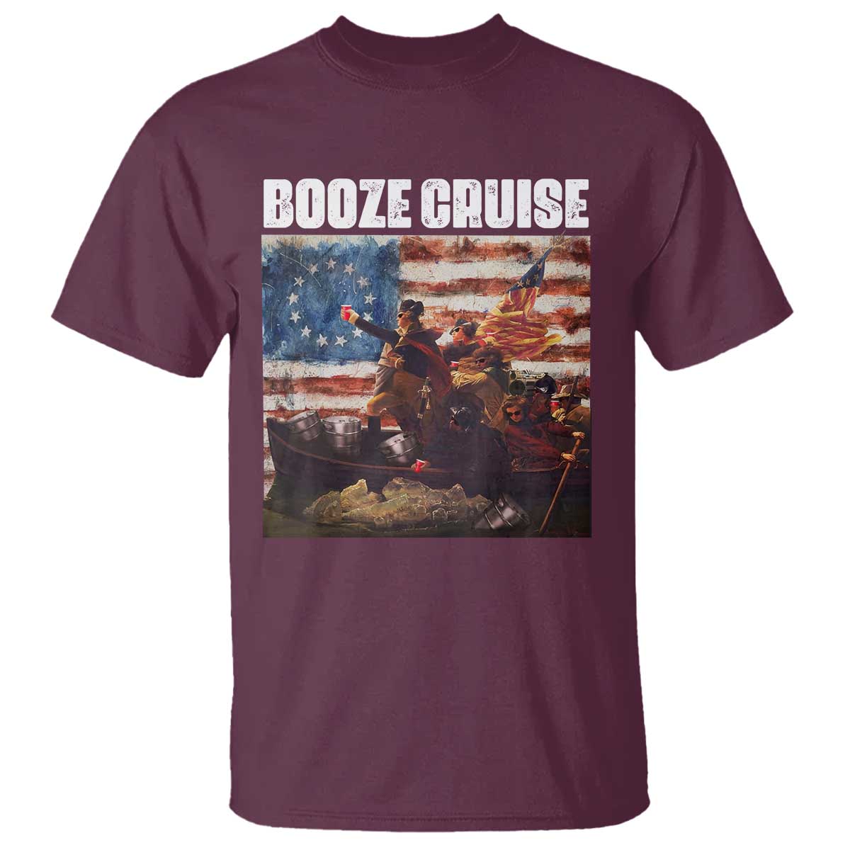 Funny George Washington T Shirt Booze Cruise Political Party Vintage American Flag TS11 Maroon Print Your Wear