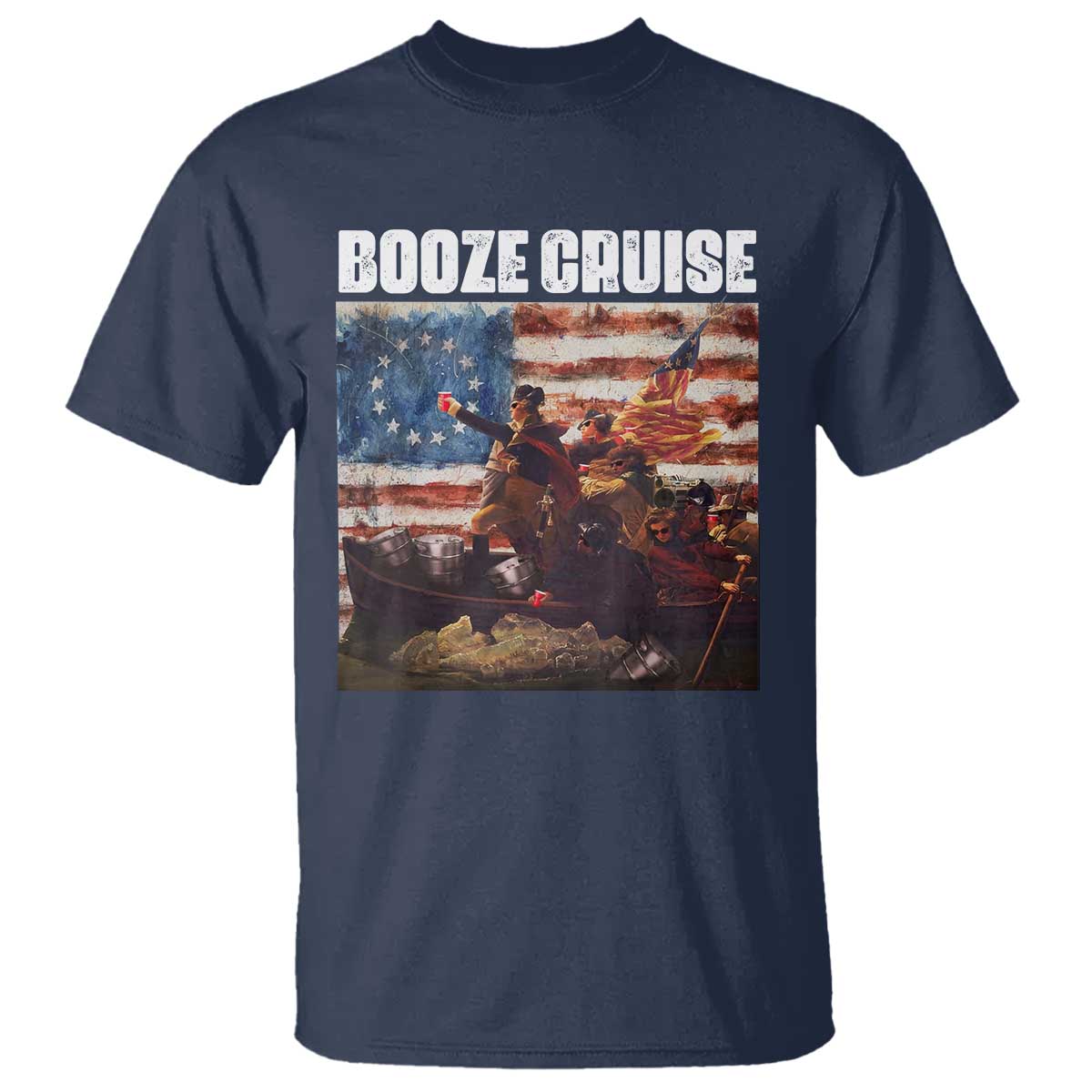 Funny George Washington T Shirt Booze Cruise Political Party Vintage American Flag TS11 Navy Print Your Wear