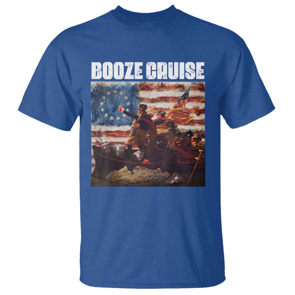 Funny George Washington T Shirt Booze Cruise Political Party Vintage American Flag TS11 Royal Blue Print Your Wear