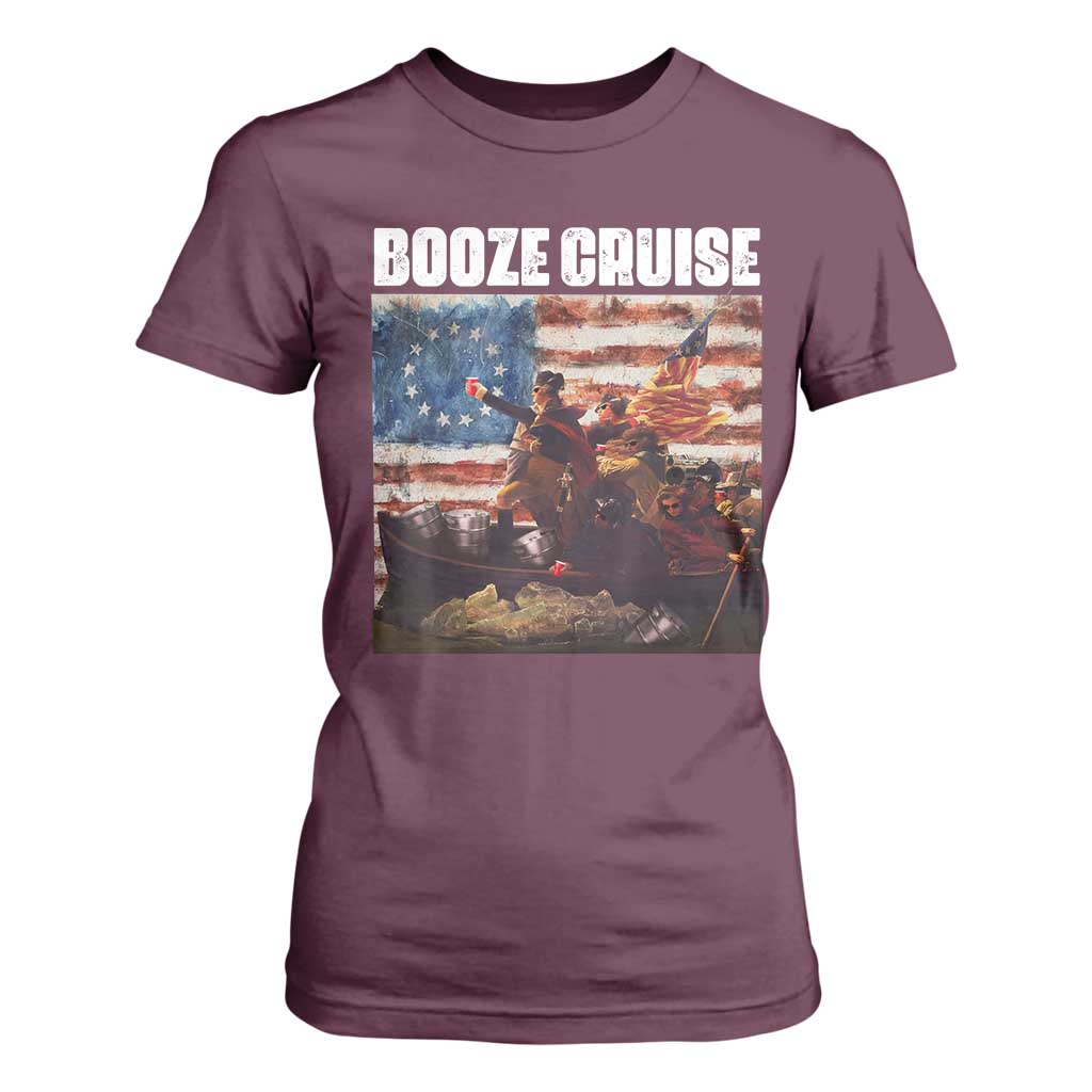 Funny George Washington T Shirt For Women Booze Cruise Political Party Vintage American Flag TS11 Maroon Print Your Wear