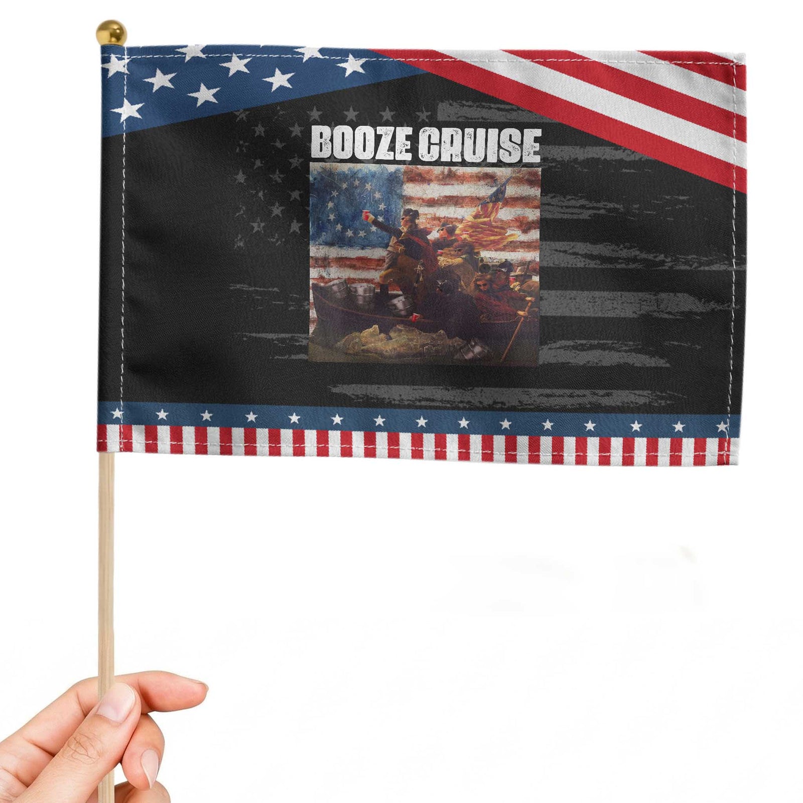 Funny George Washington Patriotic Handheld Flag Booze Cruise Political Party Vintage American Flag TS11 Distressed 8.2