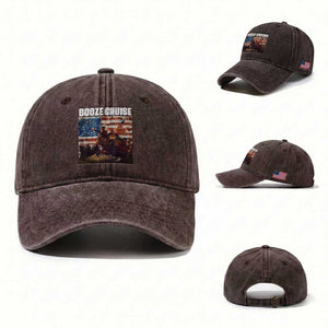 Funny George Washington Washed Cotton Baseball Cap Booze Cruise Political Party Vintage American Flag TS11 Washed Cap Universal Fit Dark Brown Print Your Wear