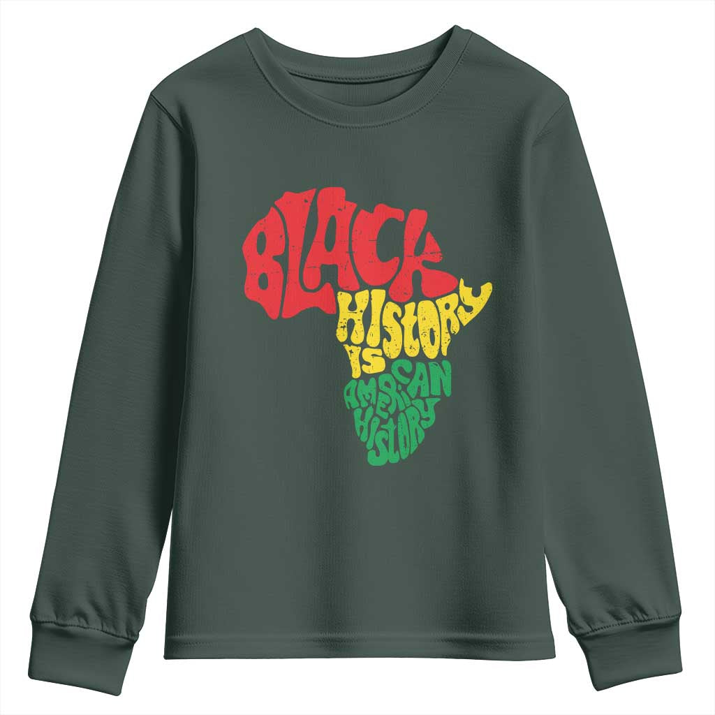 Black History Is American History Youth Sweatshirt Vintage Africa Map TS11 Dark Forest Green Print Your Wear