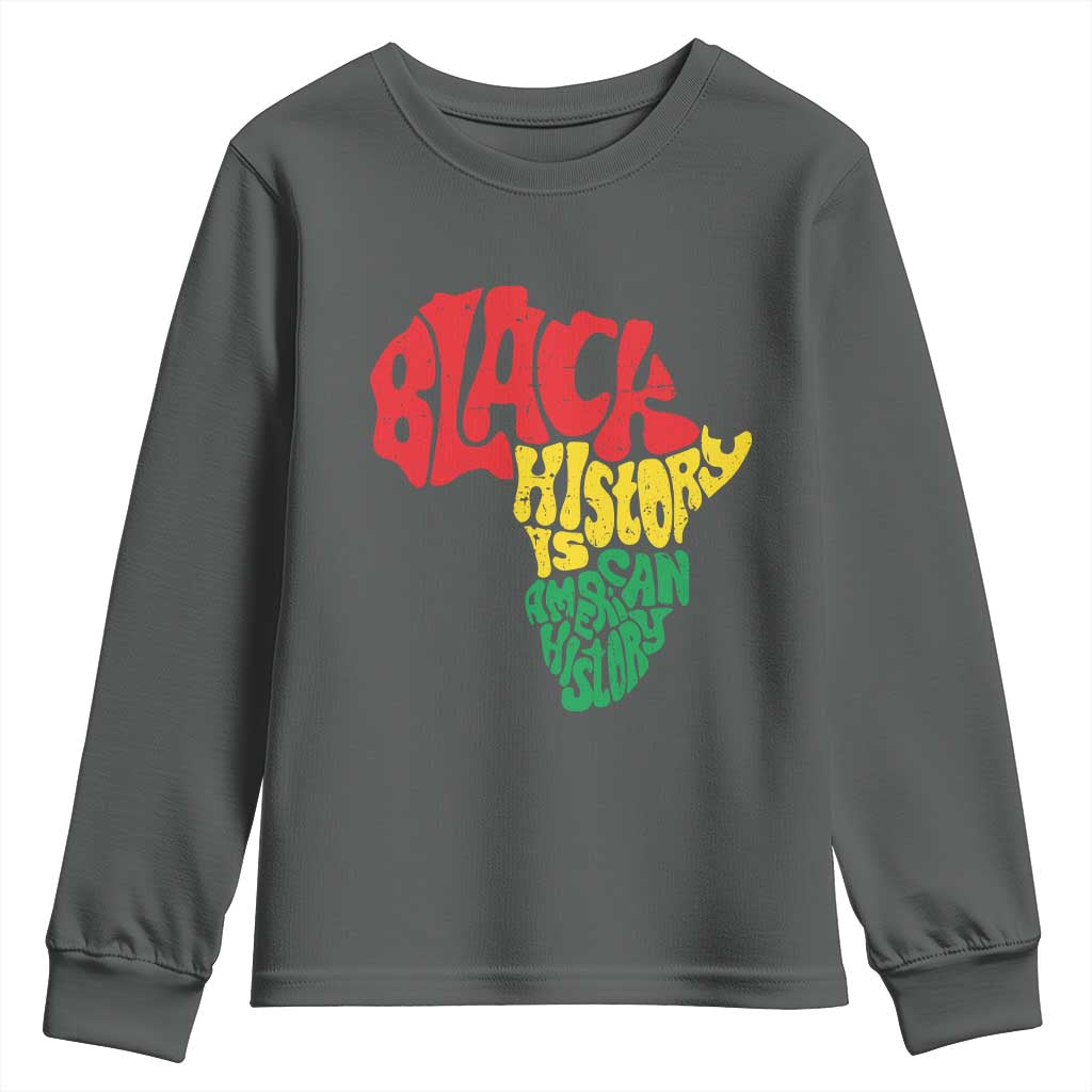 Black History Is American History Youth Sweatshirt Vintage Africa Map TS11 Dark Heather Print Your Wear