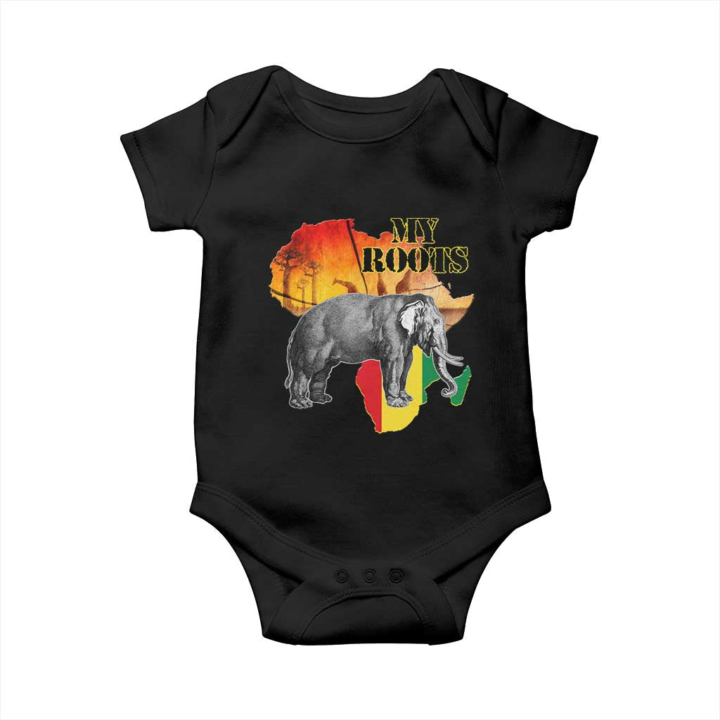 Africa Roots Baby Onesie My Roots Africa Map Black History Elephant TS11 Black Print Your Wear