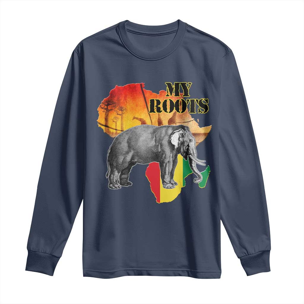 Africa Roots Long Sleeve Shirt My Roots Africa Map Black History Elephant TS11 Navy Print Your Wear
