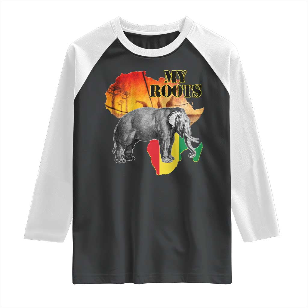 Africa Roots Raglan Shirt My Roots Africa Map Black History Elephant TS11 Black White Print Your Wear