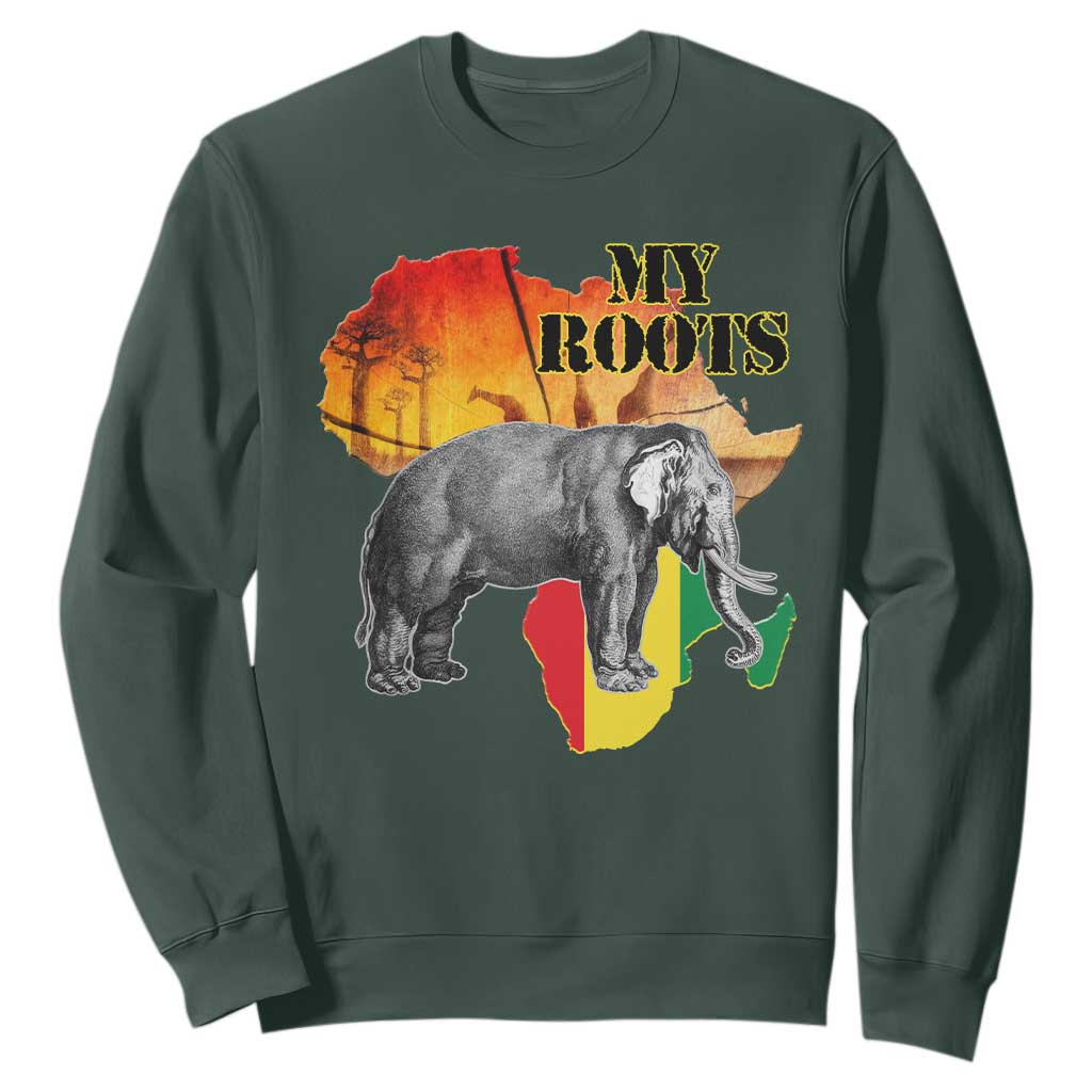 Africa Roots Sweatshirt My Roots Africa Map Black History Elephant TS11 Dark Forest Green Print Your Wear
