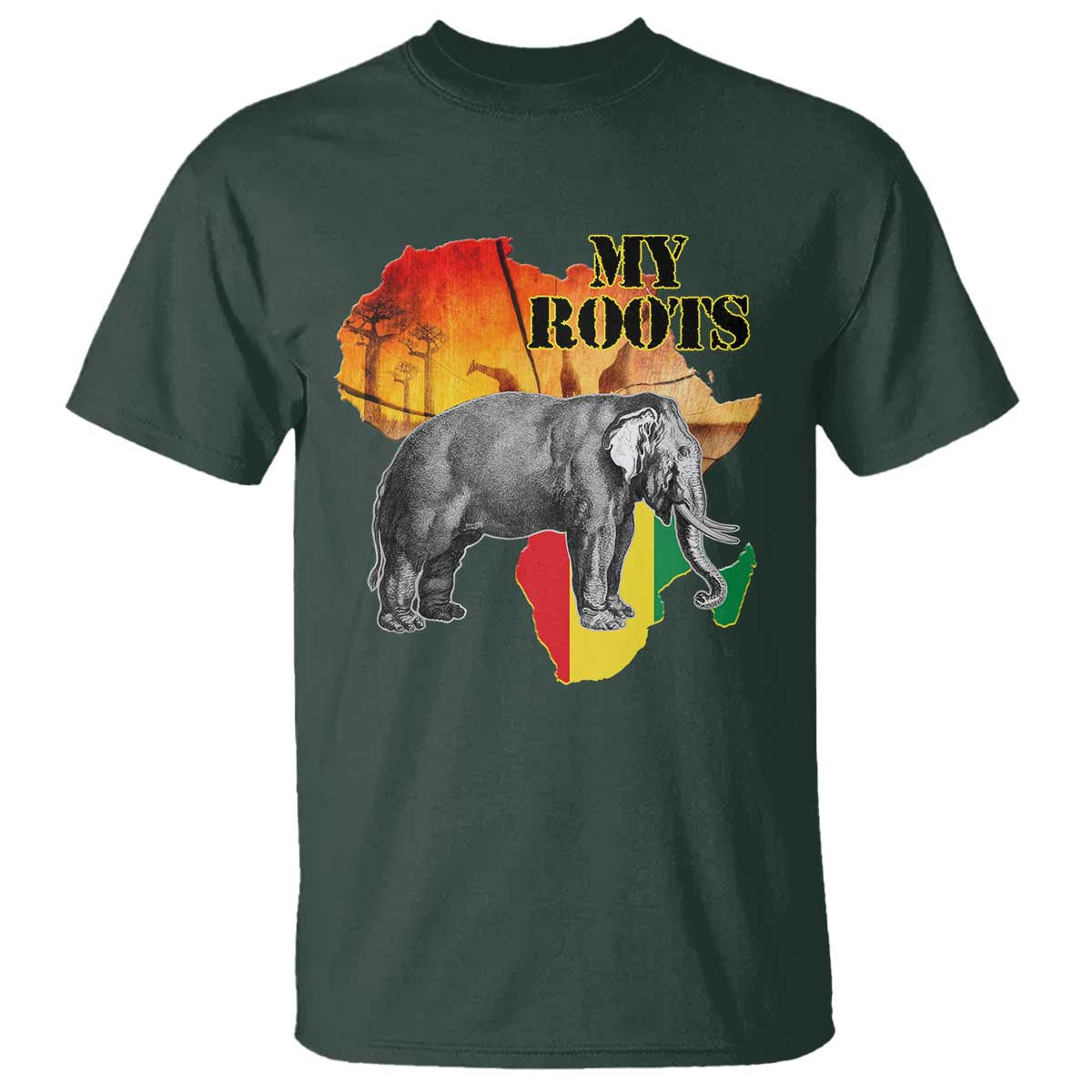 Africa Roots T Shirt My Roots Africa Map Black History Elephant TS11 Dark Forest Green Print Your Wear